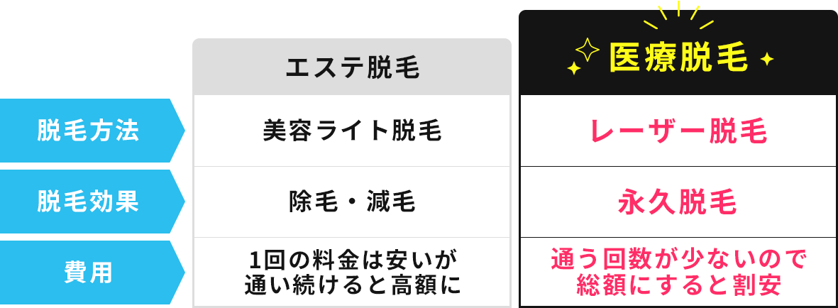 エステ脱毛と医療脱毛の違い